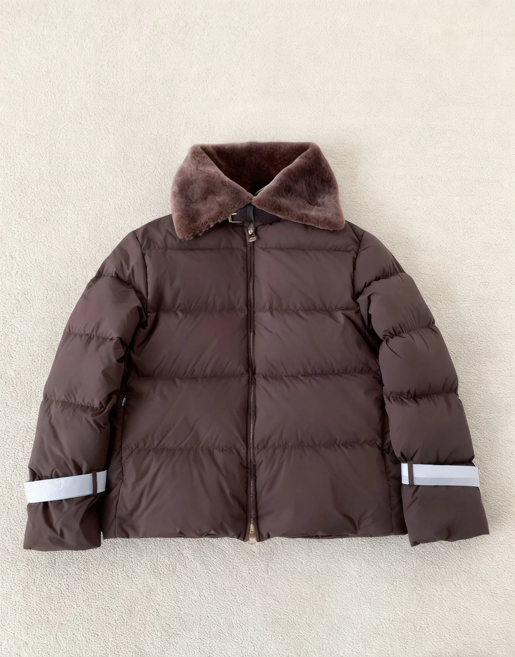 

2025 Winter Brown Short Puffer Jacket Women's Fur Collar Reflective Stripe Warm Quilted Coat Fashion Casual Down Jacket