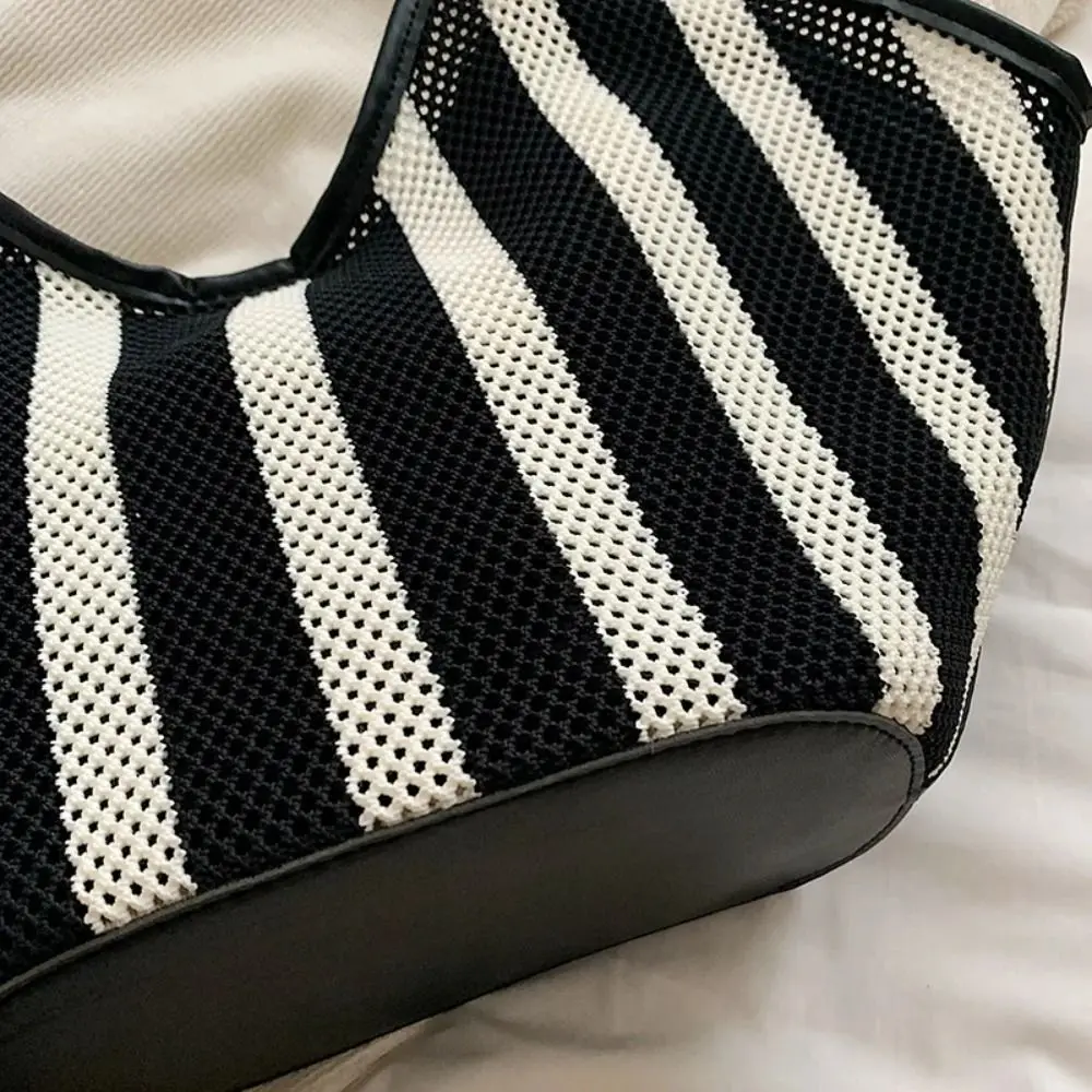 

Large Capacity Storage Shopping Bag Oversize Casual Basket Shopper Bag Portable Fashion Striped Handbag Women