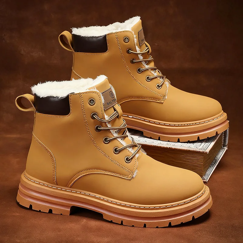 Anti slip plus size men's snow boots with winter fleece insulation men's cotton shoes thick soled height increasing shoes