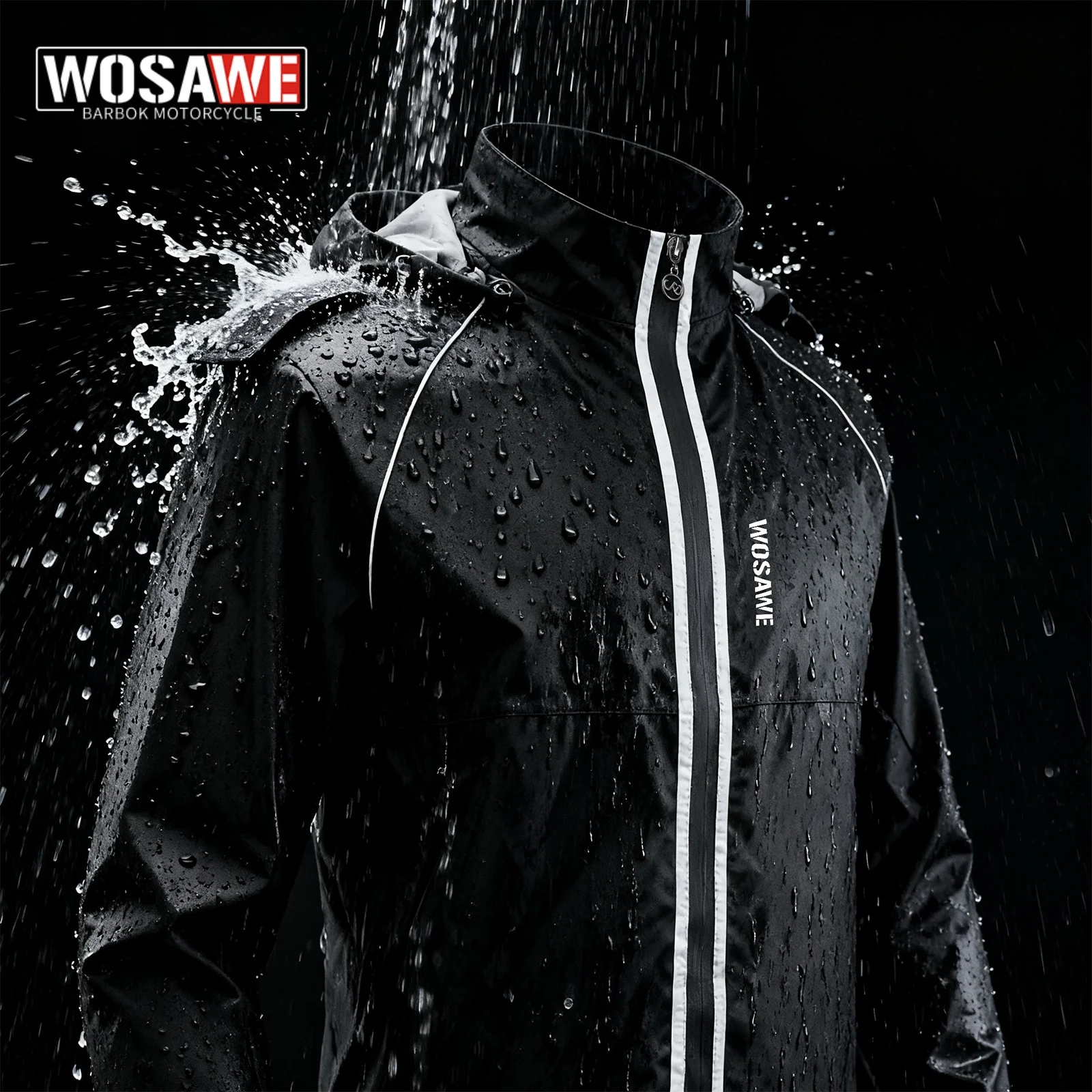 

WOSAWE Reflective Motorcycle Rain Jacket Waterproof Cycling Hiking Raincoat Lightweight Commuting Motorcycle Rainwear for Men