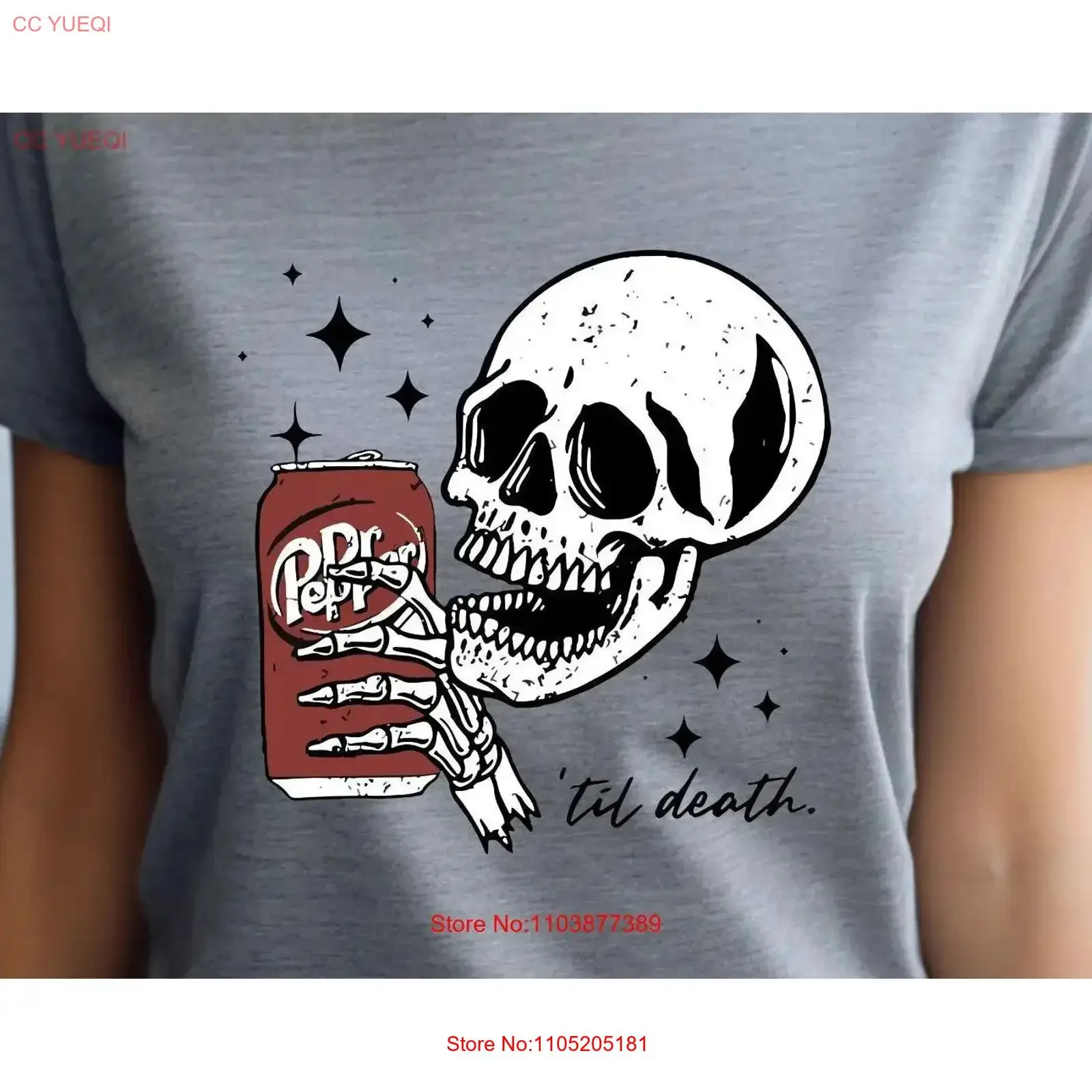 Camiseta de esqueleto bebiendo Dr Peper hasta la muerte Halloween s lindo vintage lavado streetwear suave ligeramente versátil Unisex
