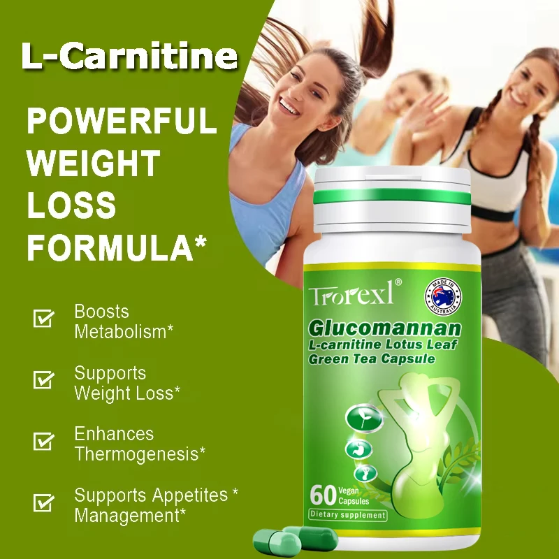 Trorexl L-Carnitine, Green Tea Extract Capsules Natural Weight Loss Product, 60 ct