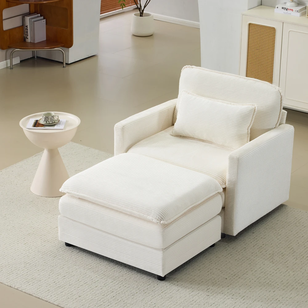 

54" Plush Cloud Sofa: Modular Single+Ottoman with 22" Beige Chenille Cushions,1 Pillow-Compact for Apartment/Living/Bedroom(Beig