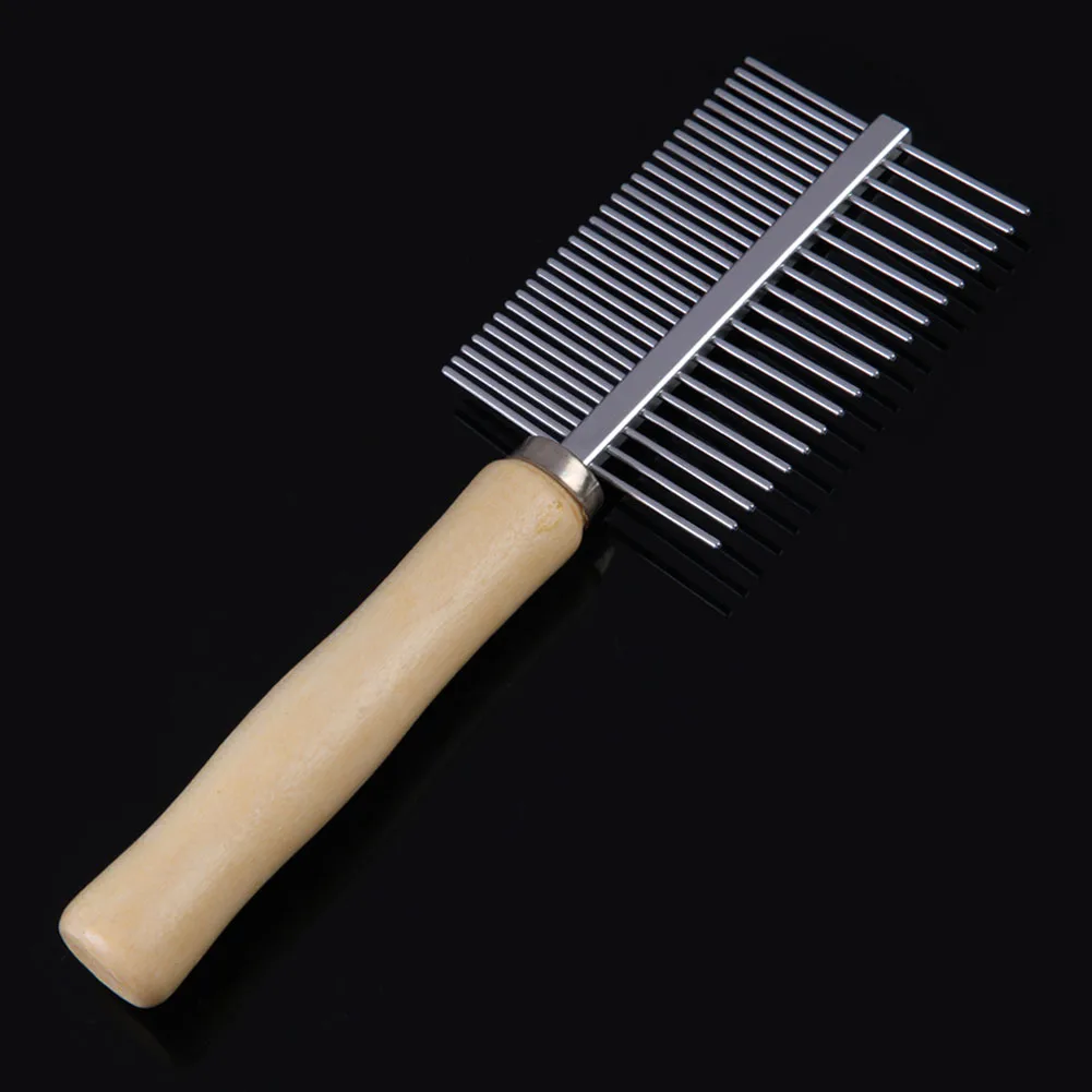 Kitten Hair Combing Brush Stainless Steel Pets Hair Shedding Trimmer Comb Double Row Wood Handle Pro Pet Accessories