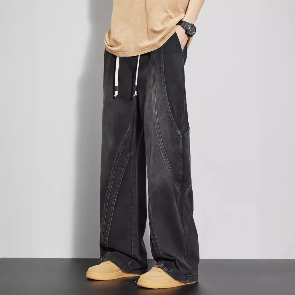 Black Jeans Men's Summer Thin Loose Washed Boys American Trendy Brand Tooling Straight Spring And Autumn