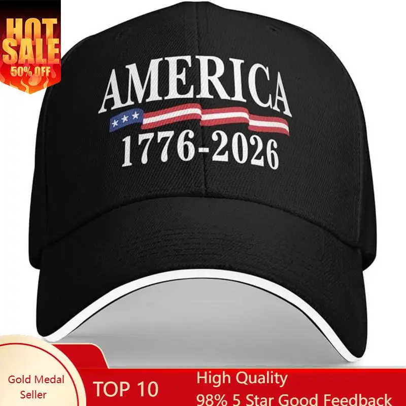 

America's 250th Birthday 250Years USA 1776 2026 Hats Baseball Cap & Geometric Pattern - Adjustable Flat Brim Unisex Hat for Men