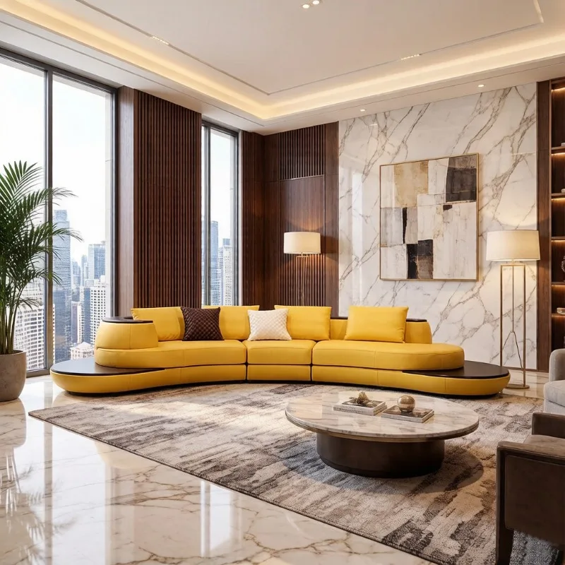 Italian curved leather sofa, luxury designer large apartment combination special-shaped high-end light luxury simple villa