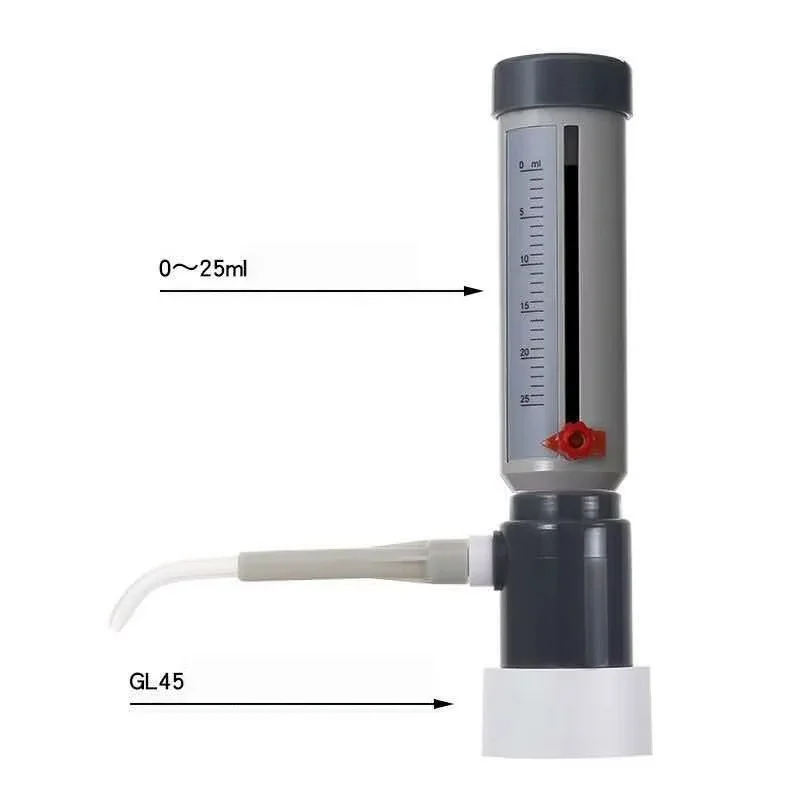 Lab Bottle Top Dispenser Economic Dispenser 0-25 ml Adjustable Liquid Adder Semi-automatic Liquid Dispenser With GL45 Adapter