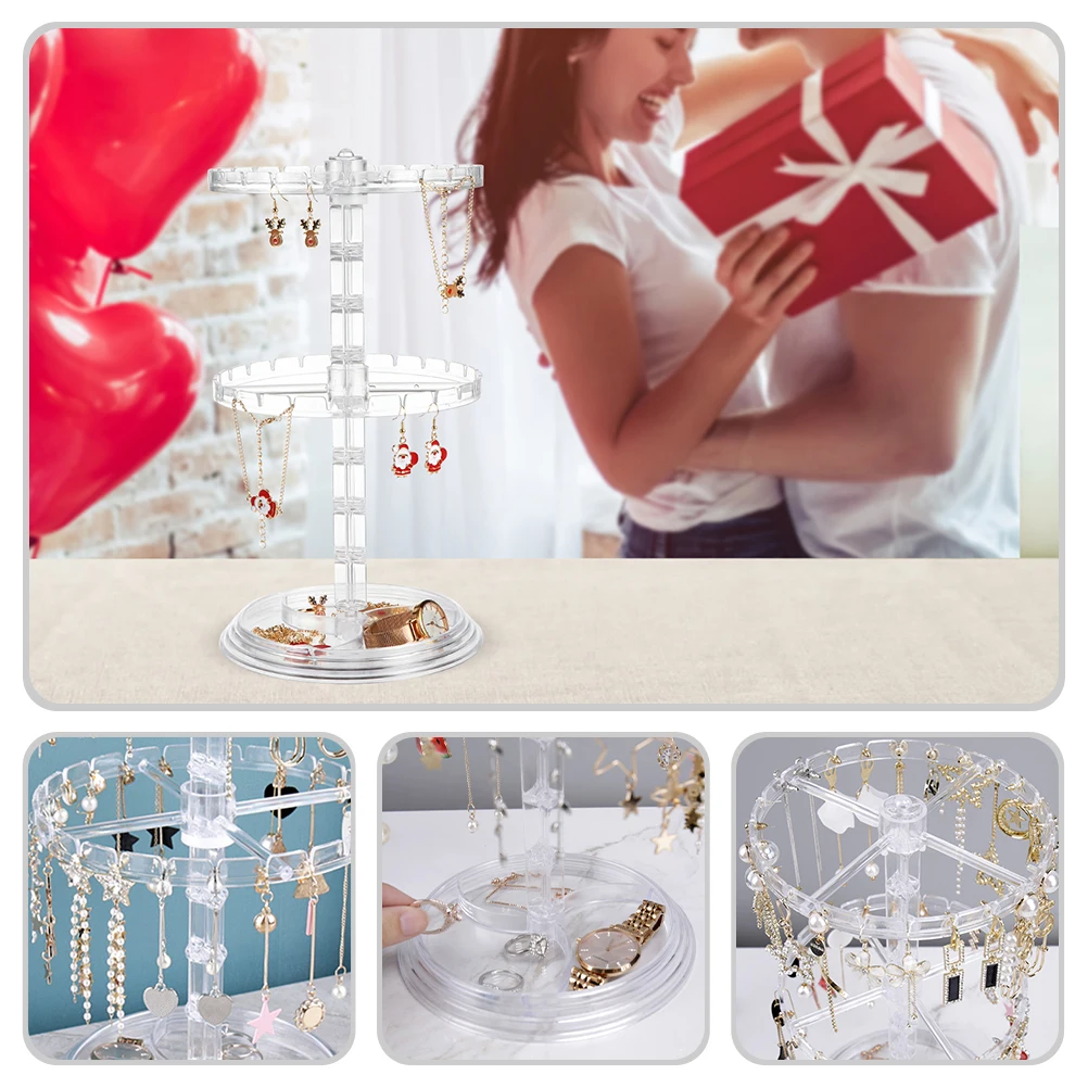 

Rotating Holder Desktop Earring Display Organizer Jewelry Storage Rack Necklace Holder Stand For Women Clear Jewelry