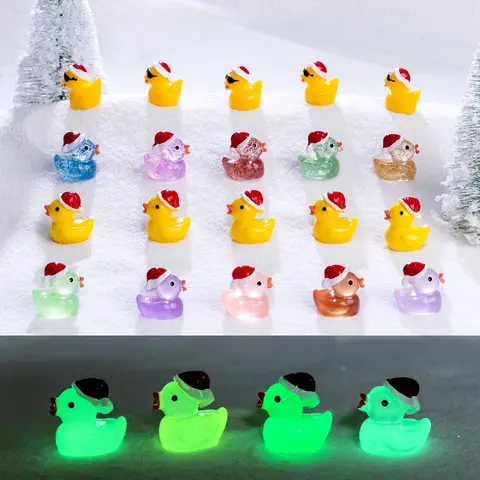 100/50/30 pièces Mini résine lumineuse noël paillettes canard brillent dans la nuit canard avec chapeau de noël pour Micro paysage décor à la maison