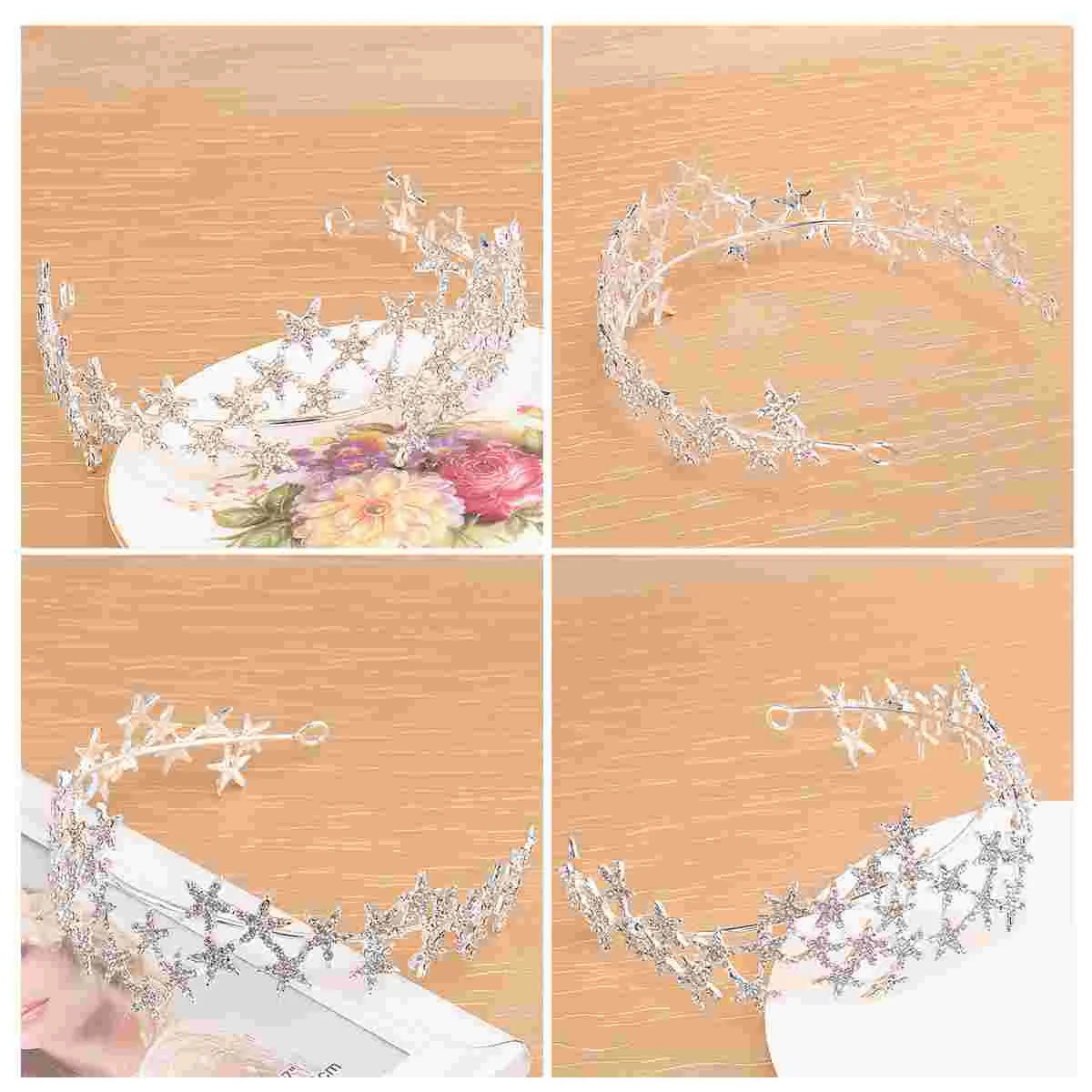 

Wedding Headpiece Bridal Headdress European and American Headband Star Hair Crown Silver Bride