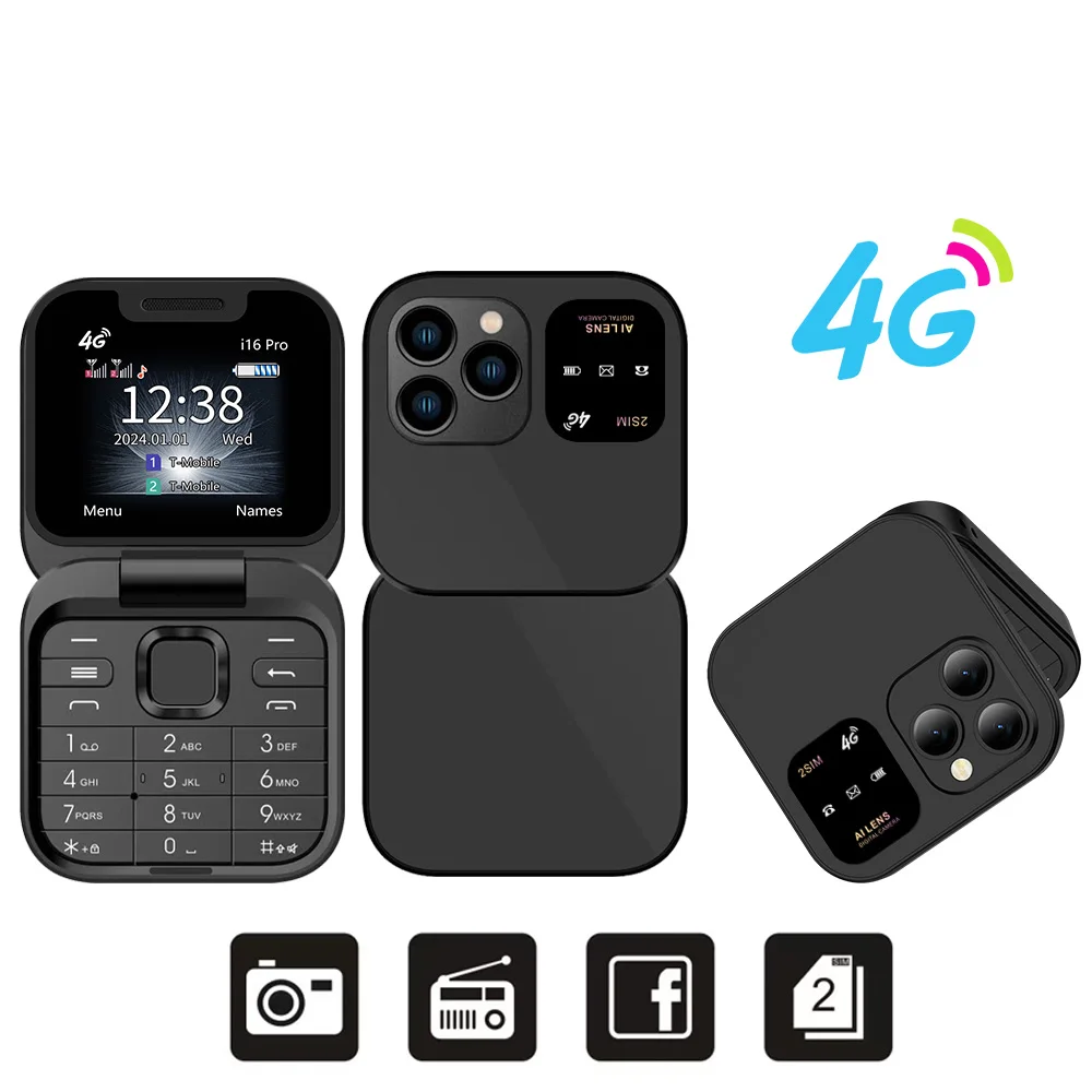 SERVO i16 Pro 2G GSM/4G LTE Netzwerk Kleines Flip-Handy 2 SIM Standby-Anruf Aufnahme Geschwindigkeitszifferblatt 1,77" Mini-Klapphandy