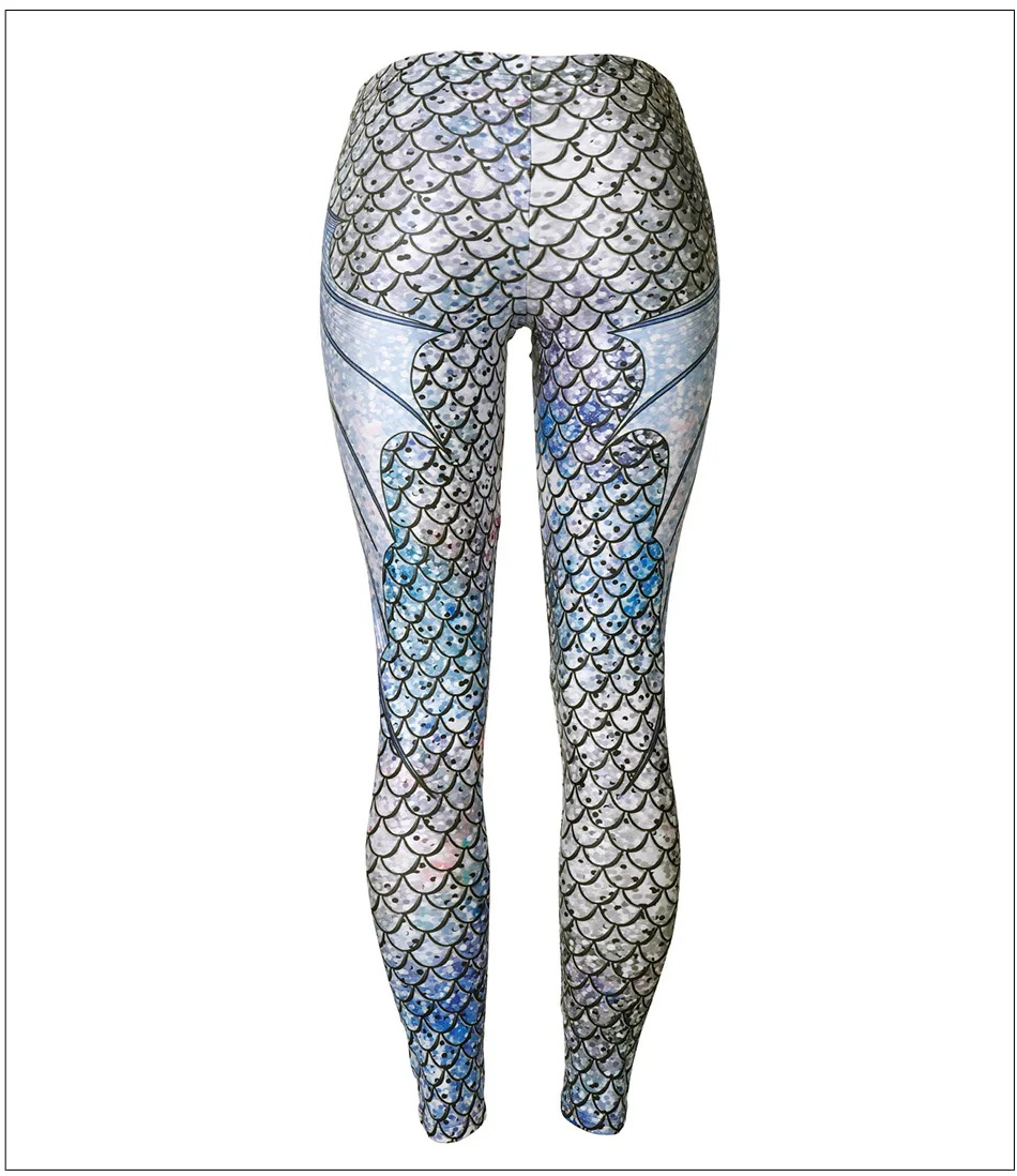 กางเกงเลกกิ้งฟิตเนสทรงสกินนี่ลายเงือกพิมพ์ลาย 3 มิติสำหรับผู้หญิง กางเกงกีฬาว่ายน้ำเซ็กซี่