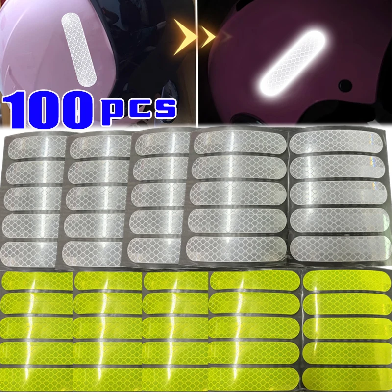 100-10PCS Helmet Safety Warning Reflective Sticker Strip Waterproof High Visibility PVC Reflector Tape for Night Car Motorcycles