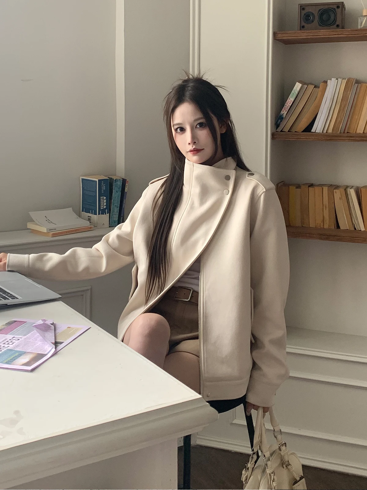 Retro americano sle camurça jaet feminino solto outono inverno outerwear motocicleta vento ape workwear casaco conservação de calor