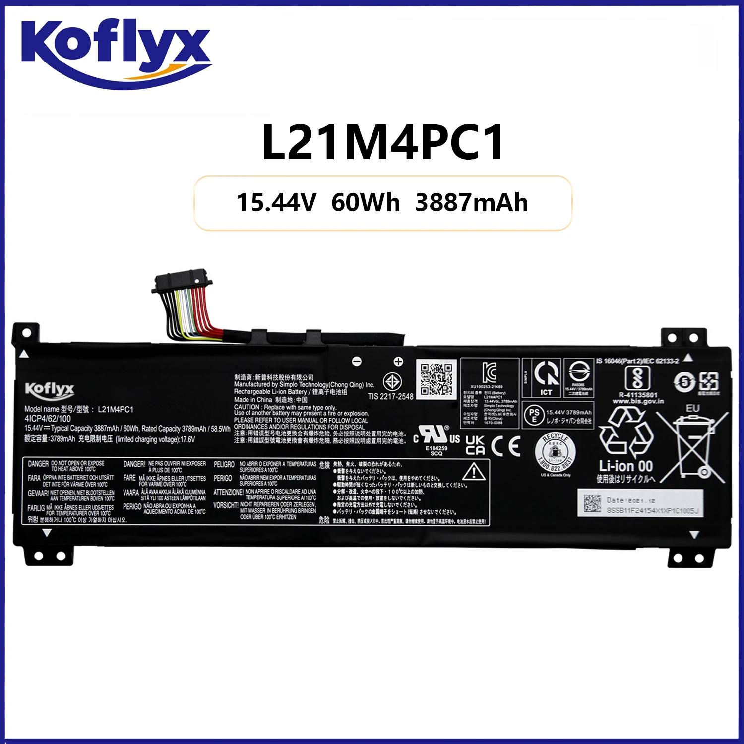 

Koflyx new laptop battery for Lenovo Legion Y7000 R7000 2022/2023/2024 model number of some machines L21M4PC1