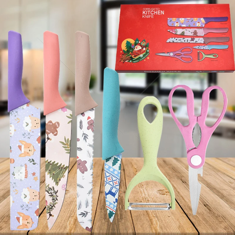 

Stainless Steel Kitchen Knives 6pcs Household Meat Cleaver Chef Knife Sharp Bread Knife Fruit Paring Knife Kitchen Scissors