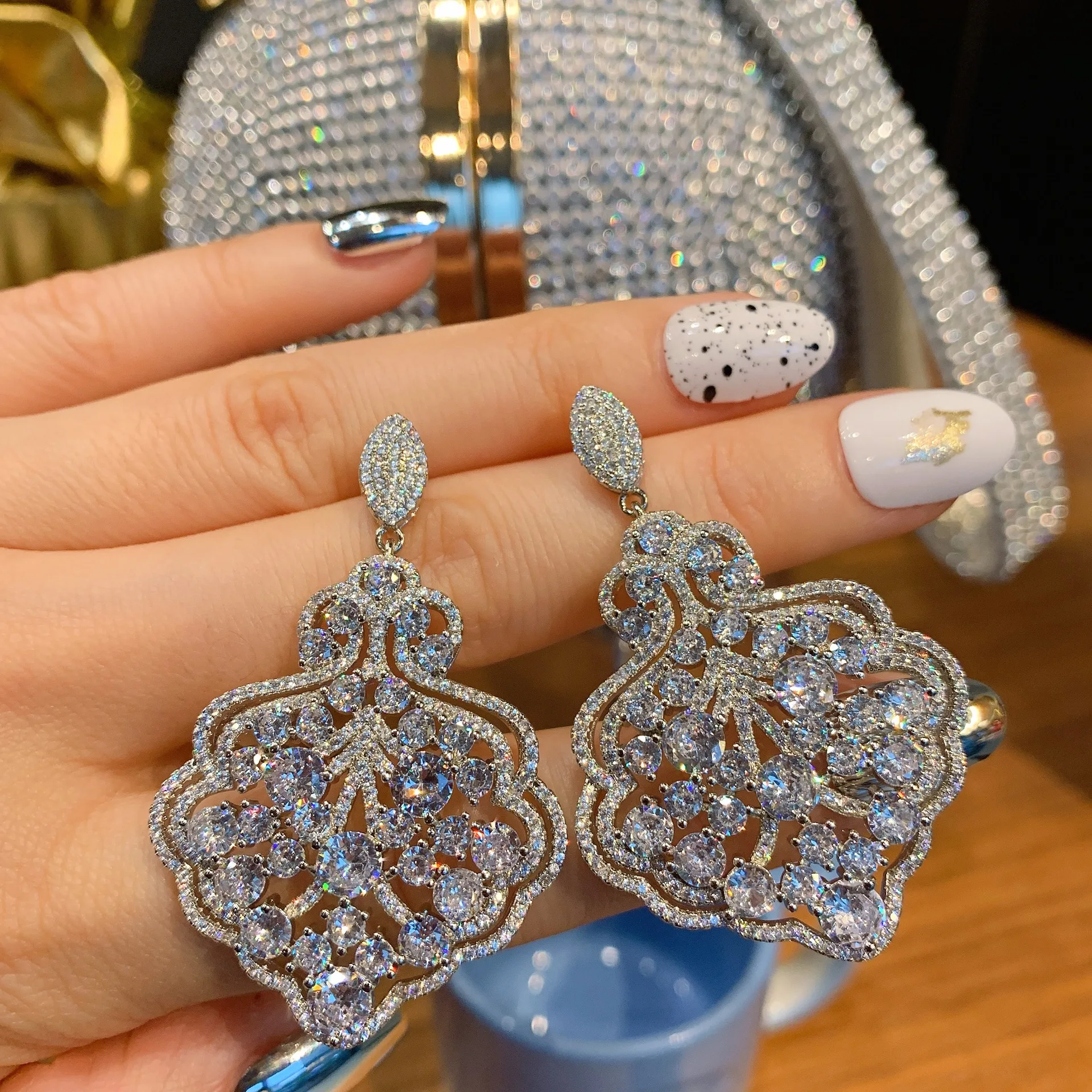 

Transparent Crystal Earrings 2026 Trend Women Jewelry Luxurious Macrame Party Banquet Cocktail Valentine's Day Dress Accessory