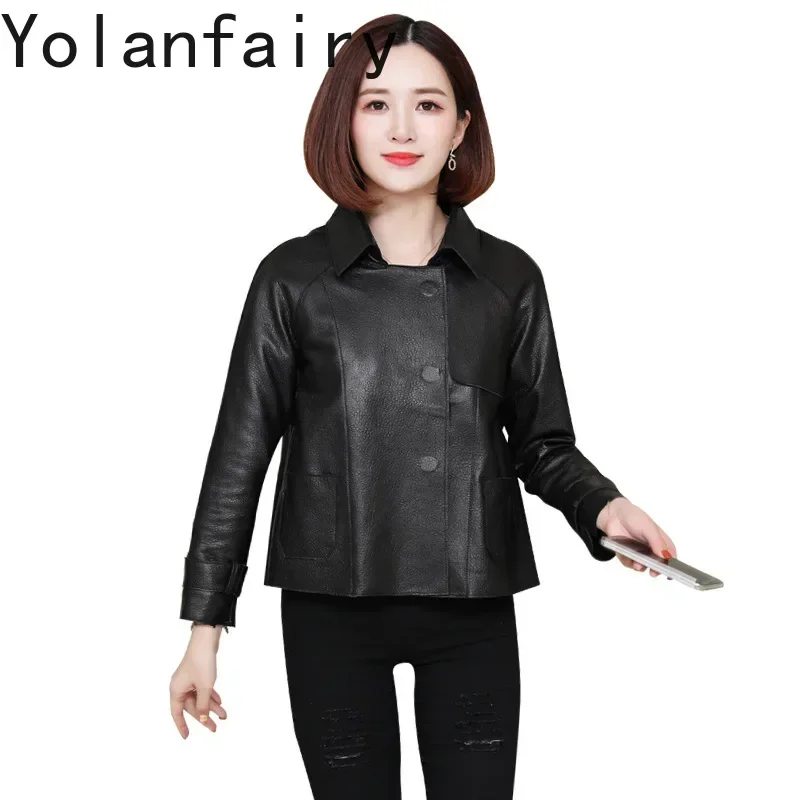 YOLANFAIRY Giacca in vera pelle Abbigliamento donna Moda autunnale Giacche in pelle di pecora stile coreano Capispalla femminili Top di tendenza chic