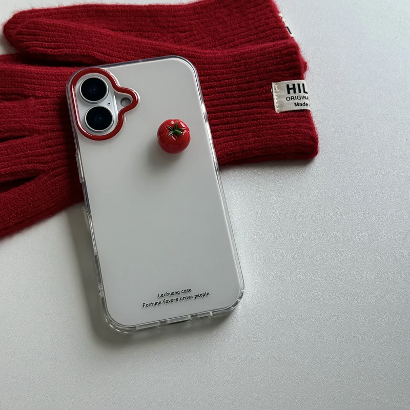 الكورية الحد الأدنى الإنجليزية ثلاثية الأبعاد الطماطم الحمراء لطيف قضية الهاتف آيفون 17 الهواء 16 15 14 13 12 11 برو ماكس زائد Y2K المتخصصة غطاء بسيط