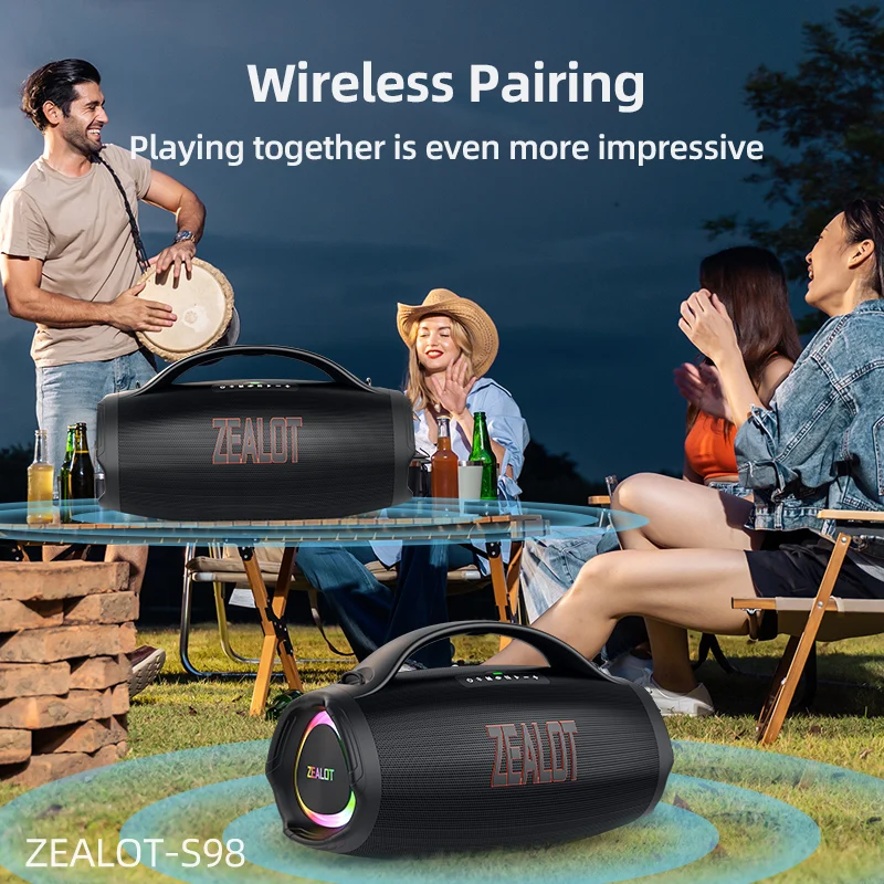 ZEALOT-S98 160 Вт портативный Bluetooth-динамик высокой громкости водонепроницаемый 36000 мАч беспроводной TWS сабвуфер Suporrt USB/TF/AUX RGB свет