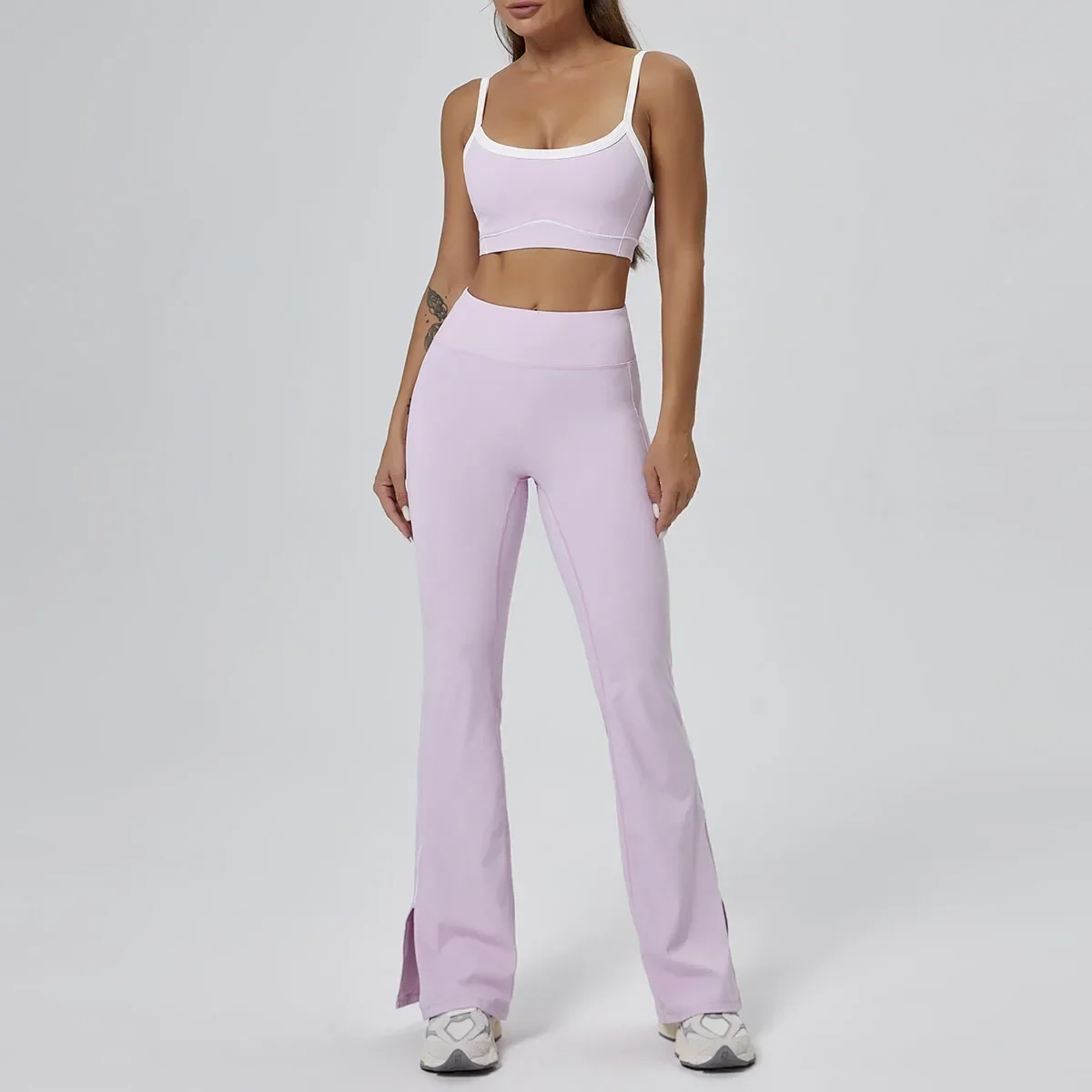 Seamless Yoga Sets Sports Fitness High Waist Hip-lifting Flared Pants Backless Bra Suits Workout Gym Leggings Sets for Women image 4