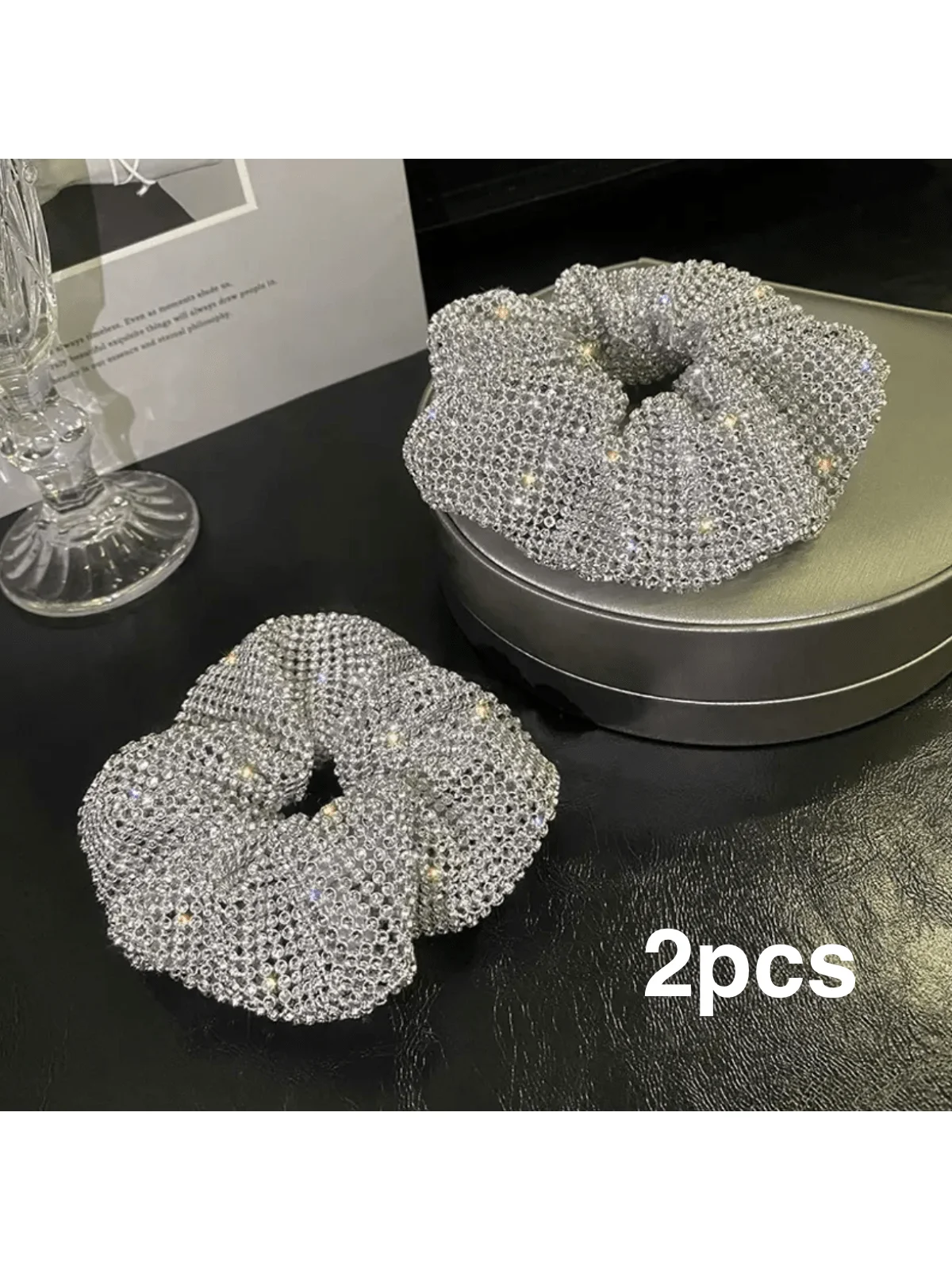 

2pcs Bling Bling Scrunchies Shiny Hair Tie Hair Rope Elastic Ponytail Holder Hair Ties Hair Accessories For Women Girls Party