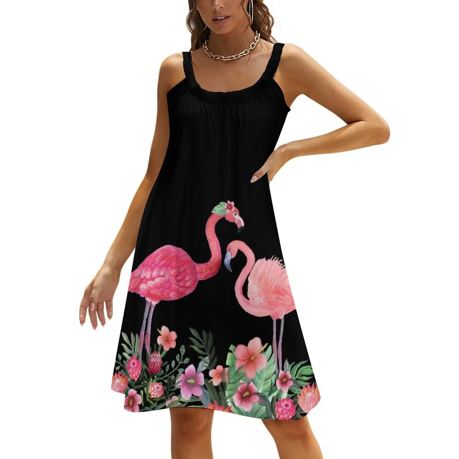 

Flamingo with Tropical Flowers by Magenta Rose Designs Beach Sling Skirt Woman clothes Evening dresses