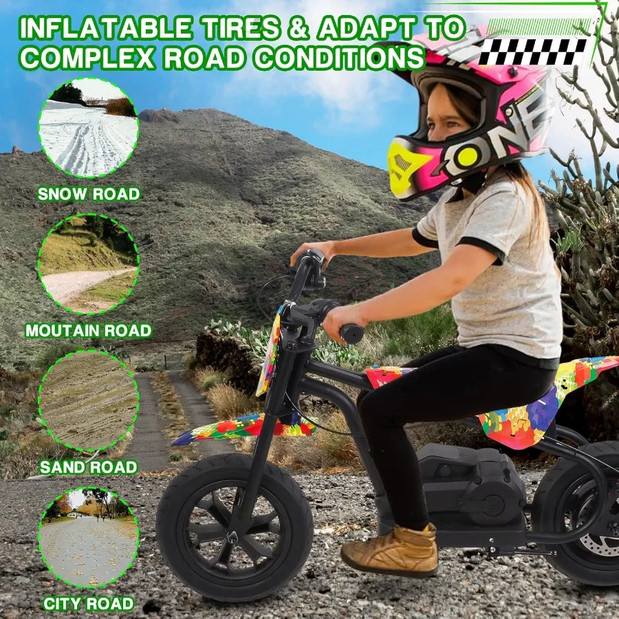 24V Electric Dirt Bike 250W 15Mph Battery Powered Motorcycle - Dirtbike with Twist Grip Throttle Metal Suspension for 8-14 Load