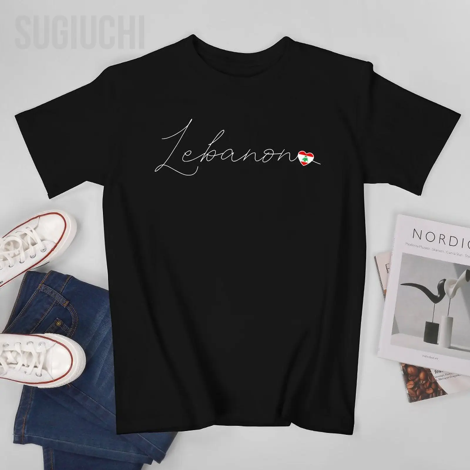 Unisex Men Lubnan Simple Love Lebanese Flag Heart on Lebanon Tshirt Tees T Shirts Women Boys 100% Cotton T-Shirt
