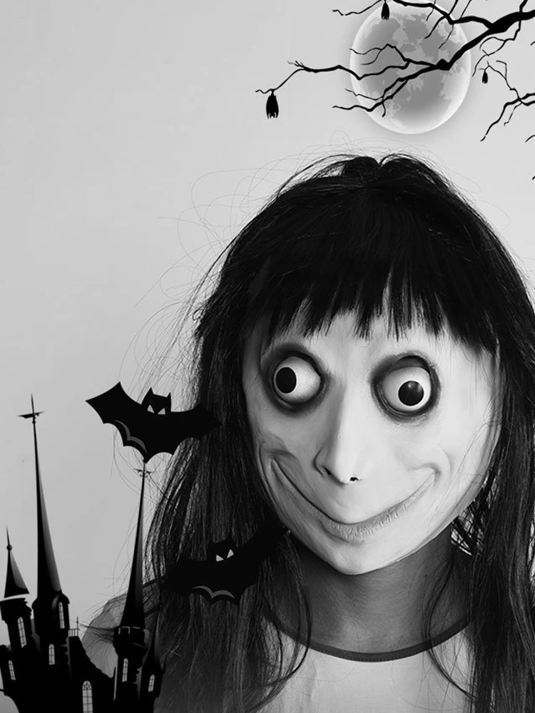 Halloween Cosplay Ghost Horror Mask Headgear Wig Spooky Momo Scary Mask Creativity Scary Halloween Mask Party Creepy Role Play