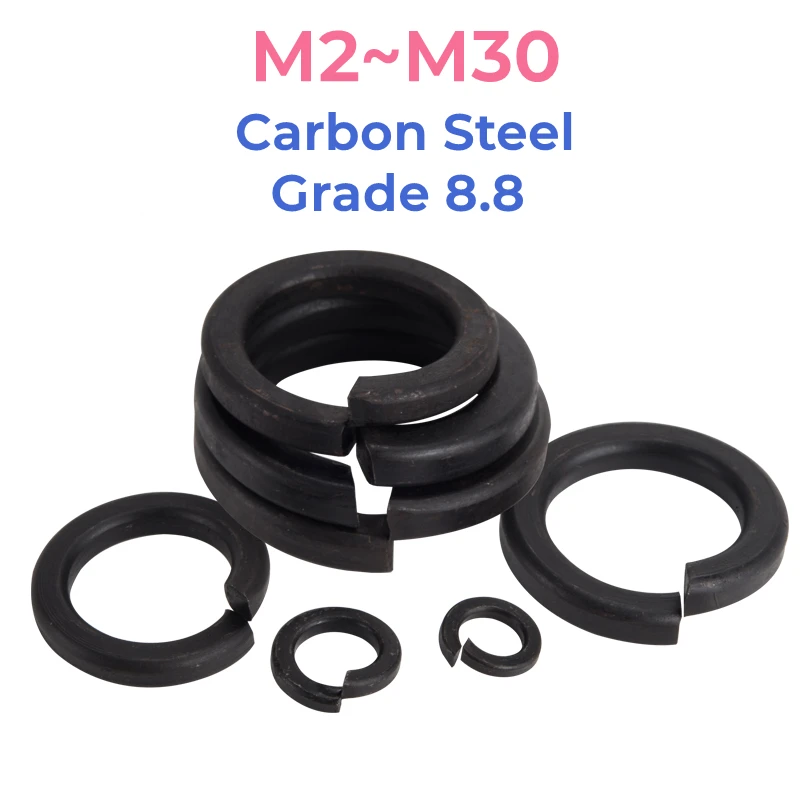 Grade 8.8 High Strength Black Carbon Steel Spring Split Lock Washer Elastic Gasket M2 M2.5 M3 M4 M5 M6 M8 M10 M12 M14 M16~M30