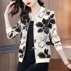 Plaid Geometric Polka Dot Plant&Flowers Printing Round Neck Long Sleeve Zipper Cardigan Jackets Coats Women's Spring Autumn Tops