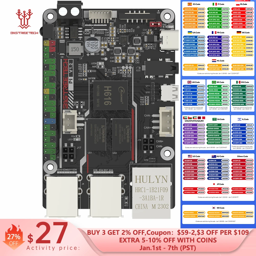 BIGTREETECH BTT PI Board 64 Bit Quad Core Cortex-A53 ARM VS Raspberry PI Orange PI PI4B+CB1 Upgrade For Klipper 3D Printer