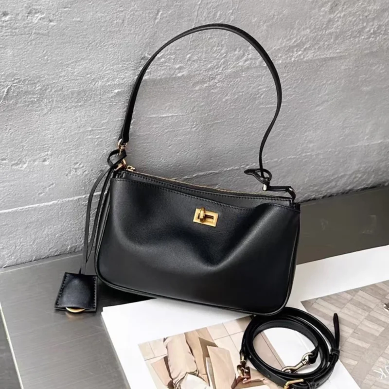 

Black Rodeo Shoulder Bag Quality Leather Crossbody Bag Luxury Buckle Design Multi-layer Zipper Commuting Messenger Lady Handbag