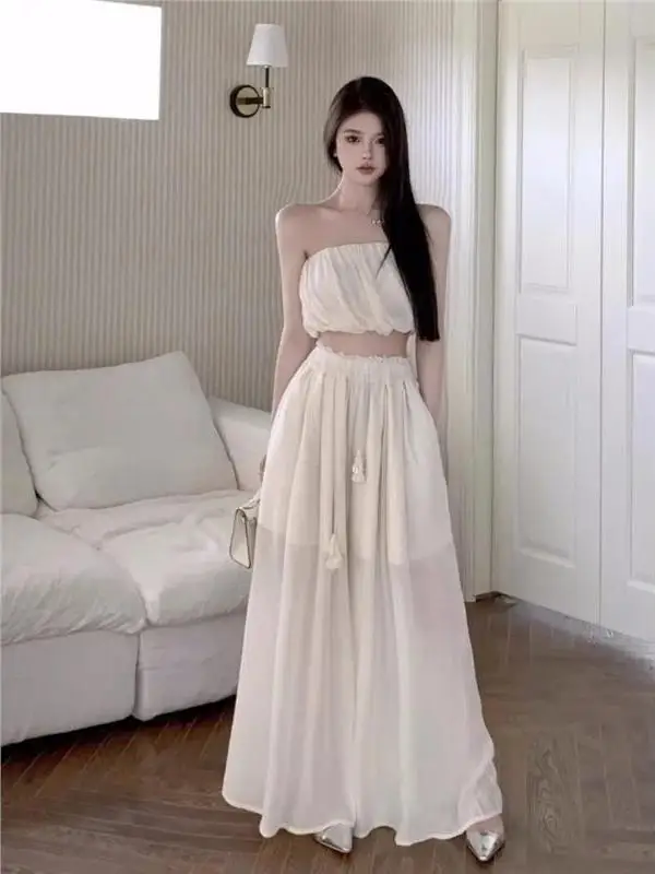 

Spicy Girl Pure Desire Style Crop Top And Wide Leg Pants Set High Waist Versatile Summer 2025 New Arrival Two Piece Set