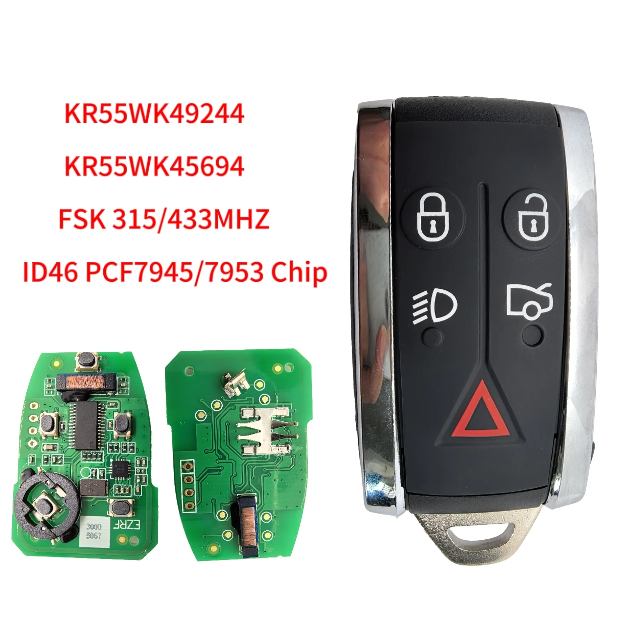 

Автомобильный ключ Jingxin с 5 кнопками для Jaguar XF XFR XK XKR XJ8 XK8 2007+ 315/433 МГц FSK ID46 KR55WK49244 C2P17156 Вход без ключа