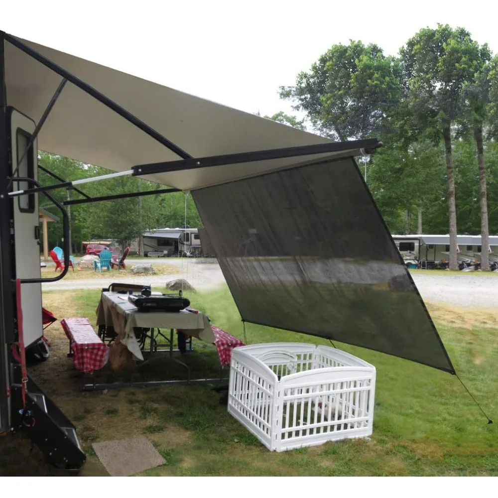 

RV Awning 10' X 13' 3''- Black Mesh Sun Shade Block Patio Front Sun Light Motorhome Camping Trailer UV Sunblocker Canopy