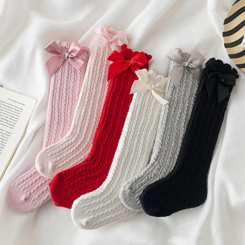 1-8 Years Kids Knee High Socks Baby Girls Boys Bow Long Sock Soft Cotton Mesh Breathable Children Hollow 4 5 6 7 Years Socks