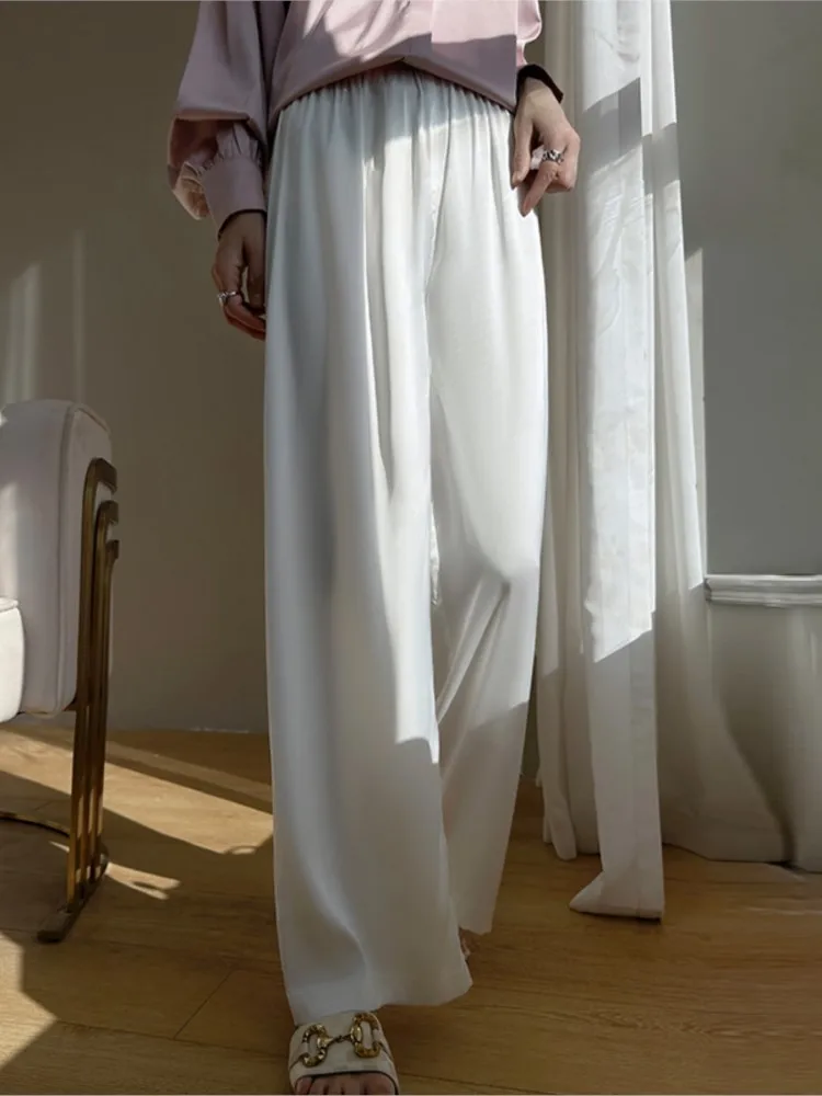 Pantalon en Satin Doux et Lisse pour Femme, Vêtement à Jambes sulfet Larges, Confortable et Élégant, à la Mode, Grande Taille, Printemps Été