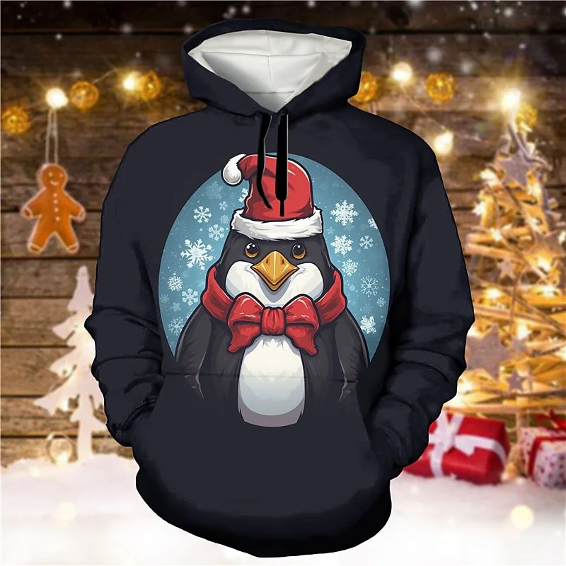 

Cartoon Penguin Pattern Hoodie For Men Funny Animal 3D Printed Long Sleeves Casual Pullover Street Tops Hoodies Loose Sweatshirt