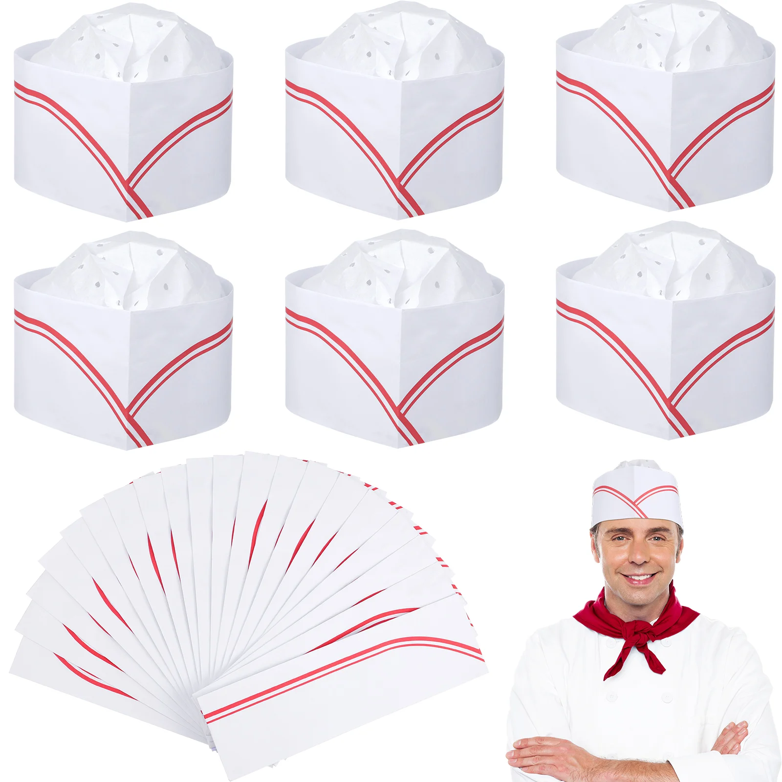 20 Pcs Chef Hat Outfits Chefs Men Diner Hats Kitchen Cooking Universal Costume Paper Restaurant Man Disposable