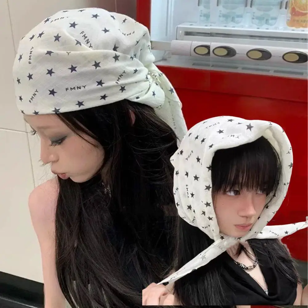 

Ins Korean Star Print Thin Cotton Hair Scarf Girl Y2K Punk Hip Hop Headscarf 60*60cm Square Silk Scarf Blogger Sle Streetwear