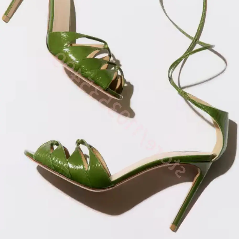 

Green Elegant Women's Peep Toe Sandals 2025 Autumn New Hollow Strap Party Catwalk Stilettos Fashionable Casual Buckle Sandals