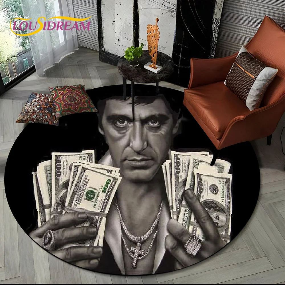 Scarface 3D Classics Movie Tony HD Round Carpet Rug for Living Room Bedroom Child Playroom Decor,Pet Area Rug Non-slip Floor Mat