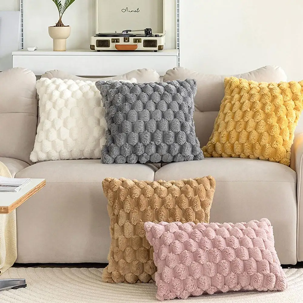 

Pineapple Grid Plush Throw Pillowcase 3D Soft Boho Style Modern Double-sided Design Pillow Cover Sofa Home Decor Pillow Case