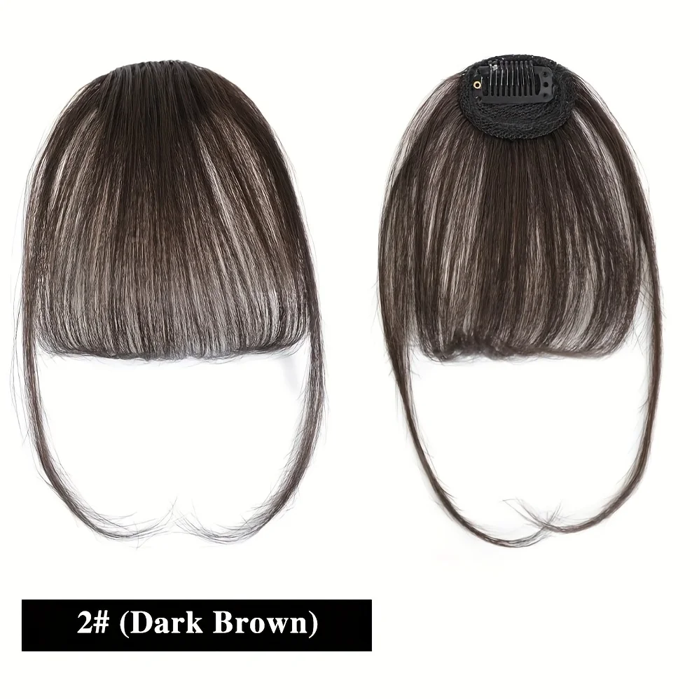 Dark Brown Black Clip In Bangs 100% Human Hair Bangs Wispy Ligth Black Brown Clip In Bangs Fringe with Temples Real Human Hair F