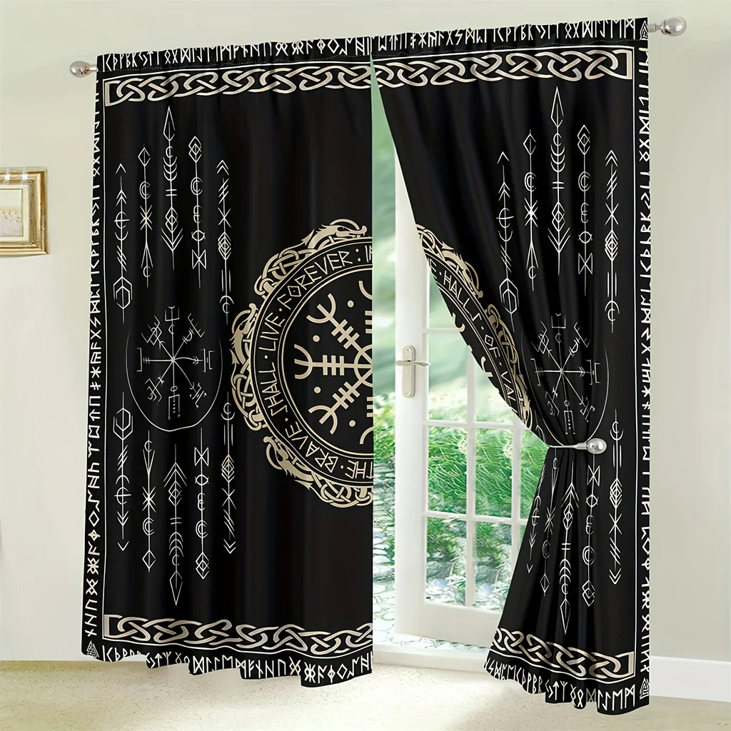 2PCS Digital Print Curtains, Black Amulet, Gothic Mystic