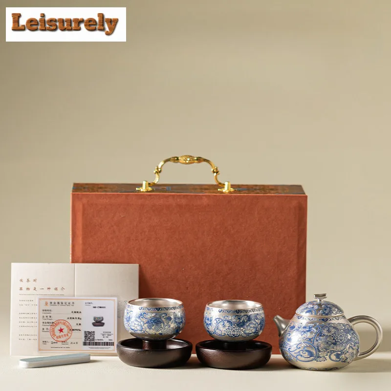 

Handmade Gilt Silver Twining Lotus Tea Set Complete Japanese Tea Ceremony Set Teapot And Tea Cup Set Chinese Tea Set Collection