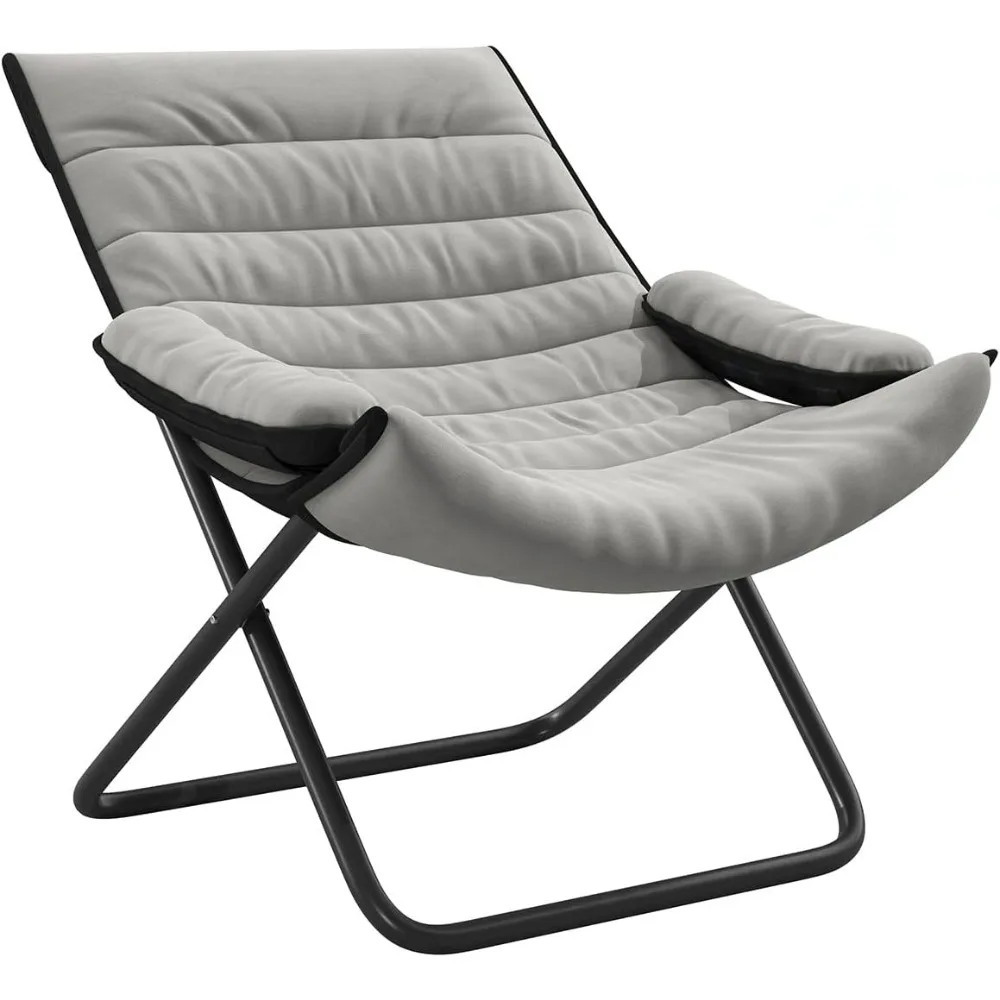 Virplik Grey Folding Lounge Chair with Ottoman - 3-Position Adjustable Recliner Armrests Portable for Living Room Bedroom Office
